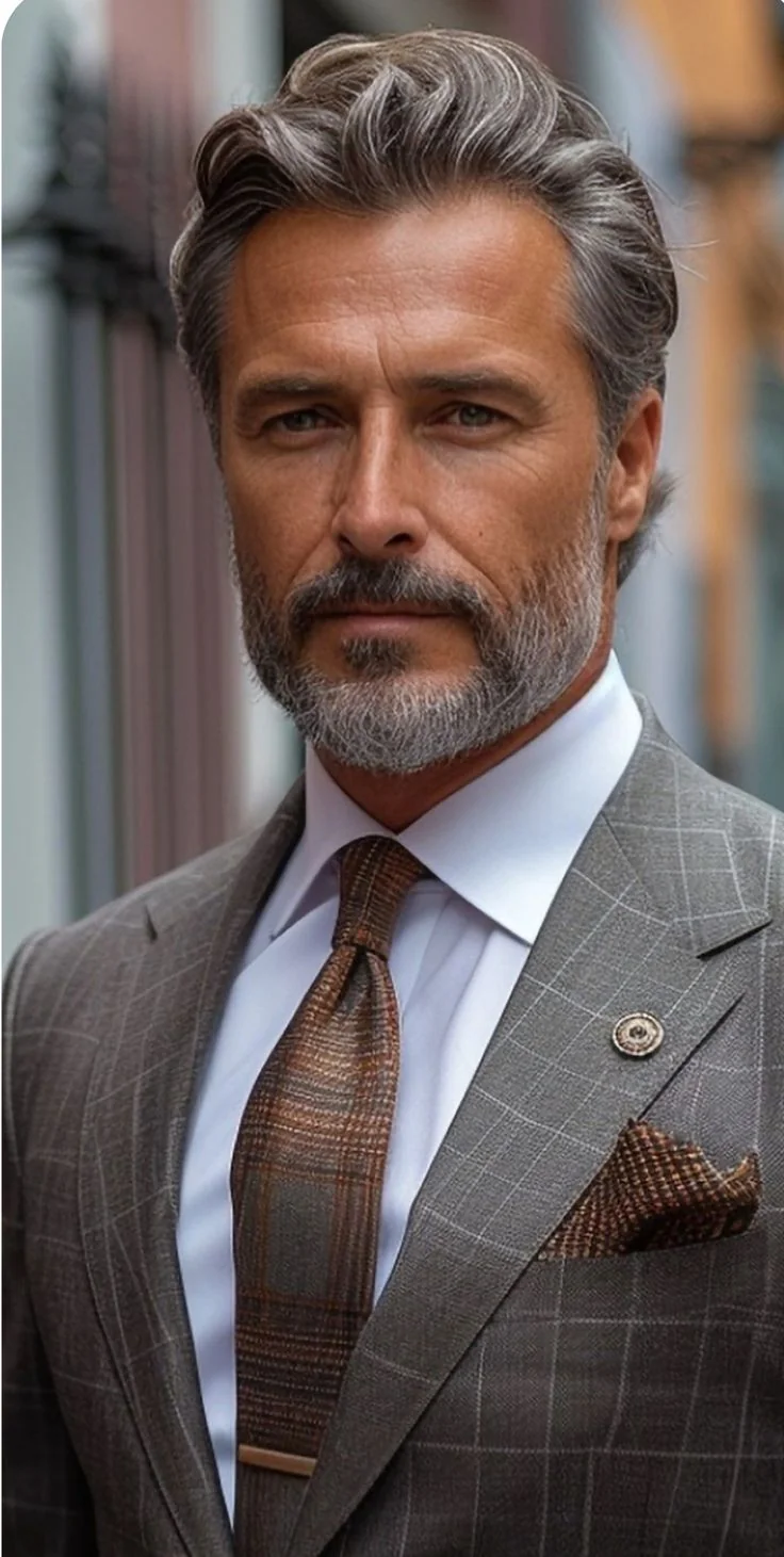 Barba grisalha aparada, estilo executivo — barba grisalha, exemplo 2