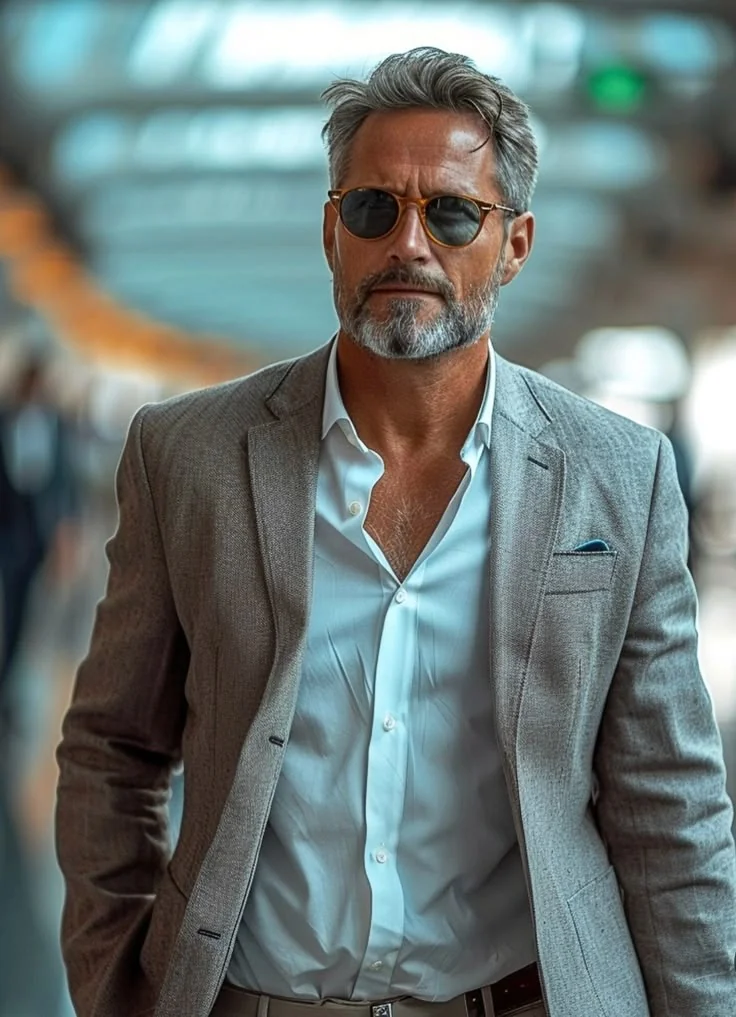 Barba grisalha aparada, estilo executivo — barba grisalha, exemplo 3