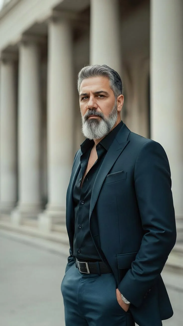Barba grisalha aparada, estilo executivo — barba grisalha, exemplo 4