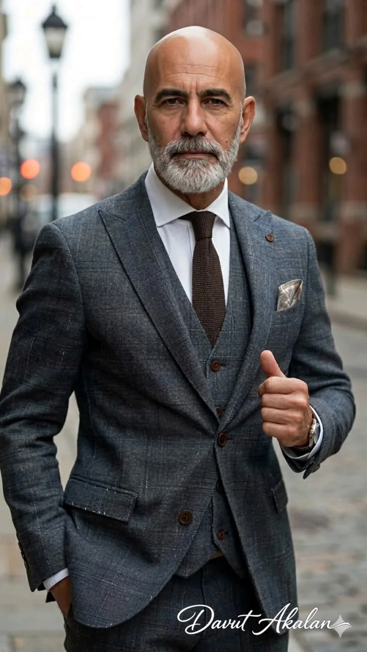 Barba grisalha aparada, estilo executivo — barba grisalha, exemplo 6