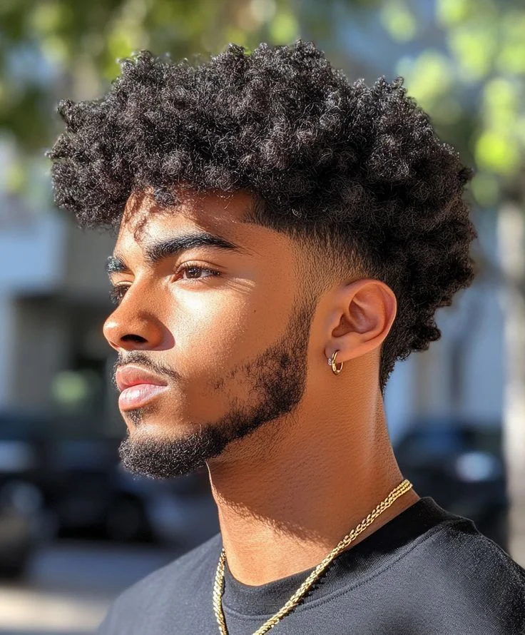 Degradê em cabelo cacheado e crespo — corte degradê masculino, exemplo 2
