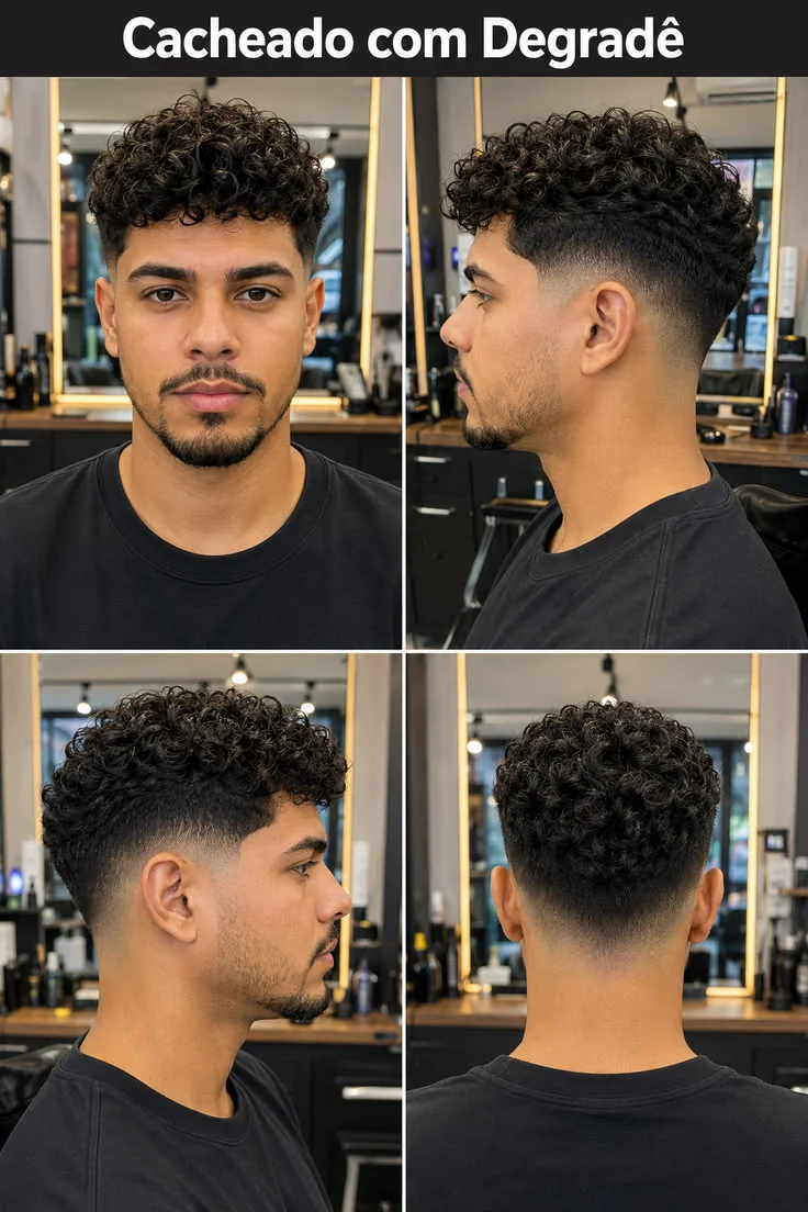 Degradê em cabelo cacheado e crespo — corte degradê masculino, exemplo 5
