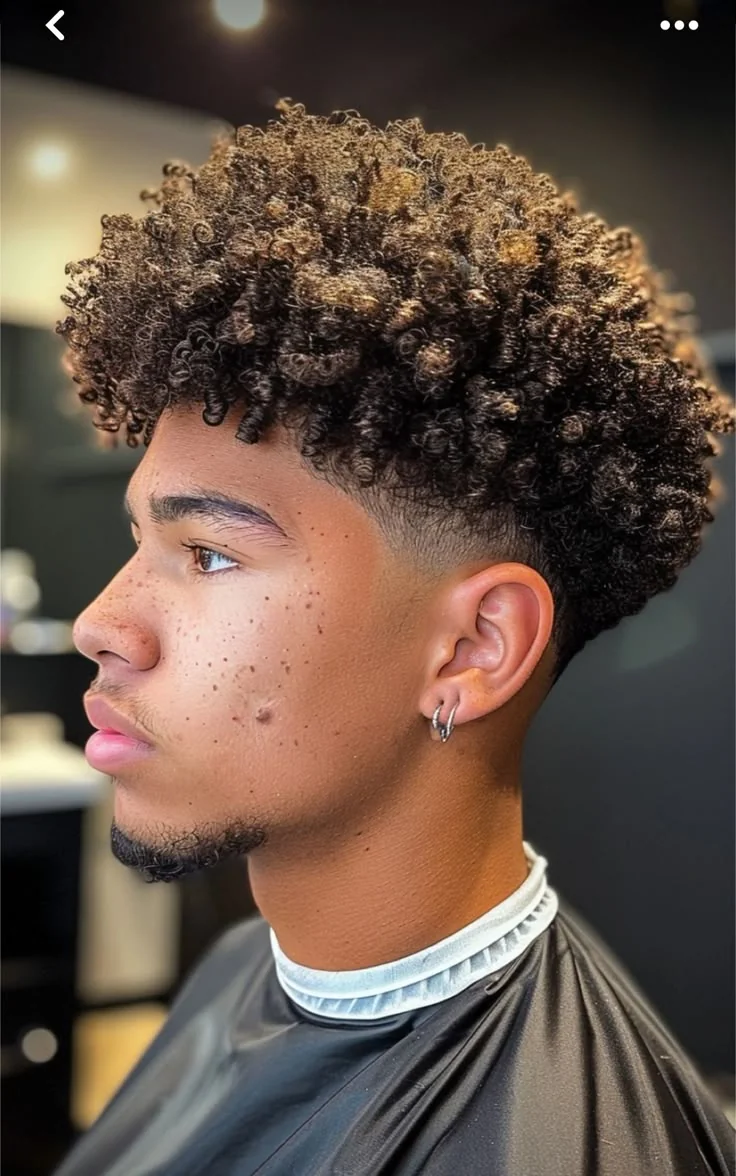 Degradê em cabelo cacheado e crespo — corte degradê masculino, exemplo 6