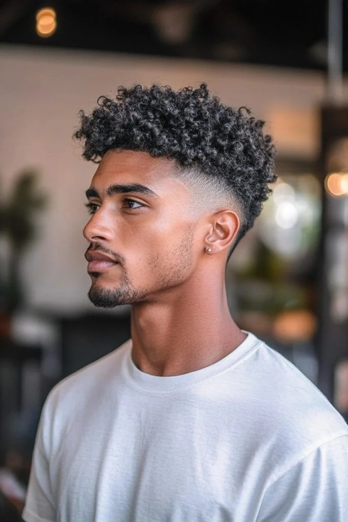 Degradê em cabelo cacheado e crespo — corte degradê masculino, exemplo 8