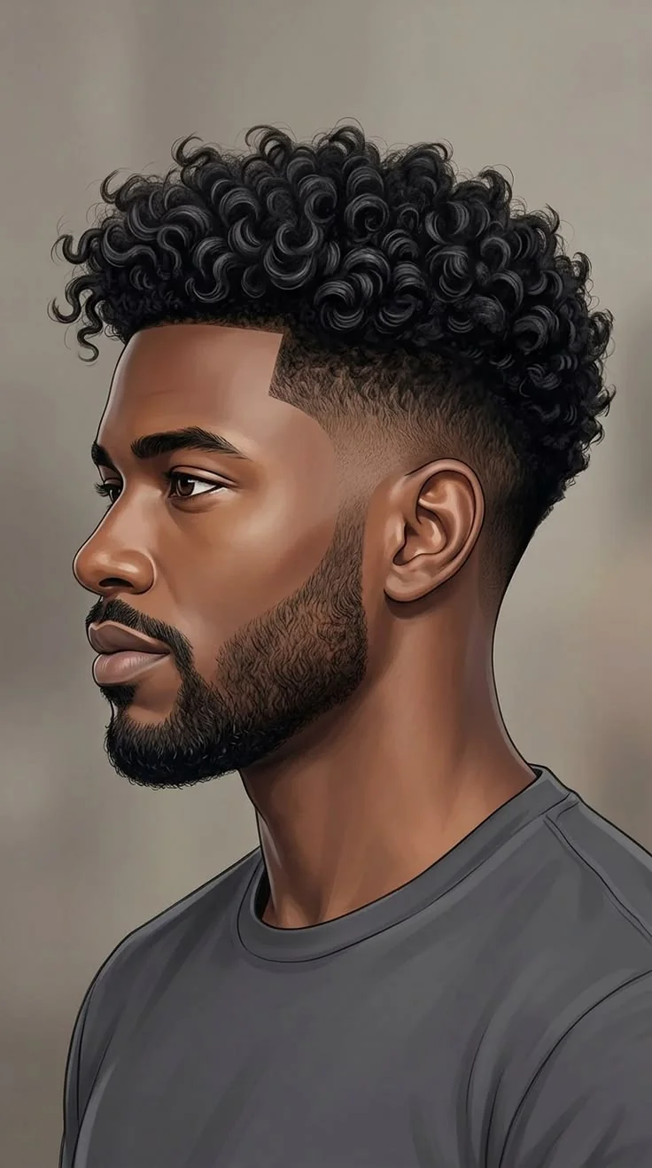 Degradê em cabelo cacheado e crespo — corte degradê masculino, exemplo 12