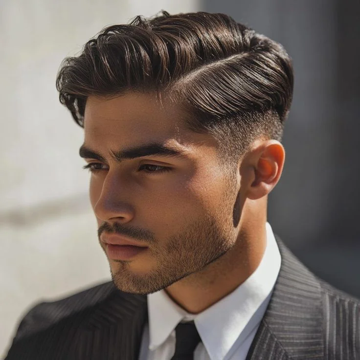 Side part clássico — corte old money masculino, exemplo 1