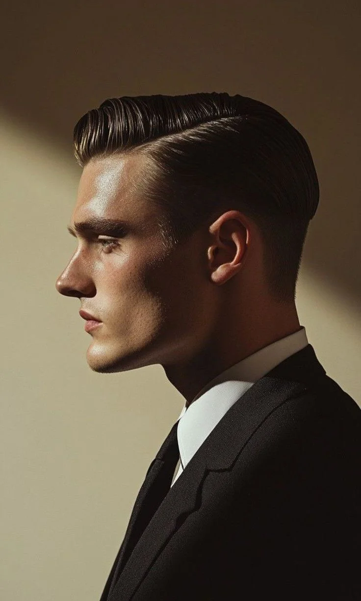 Side part clássico — corte old money masculino, exemplo 3