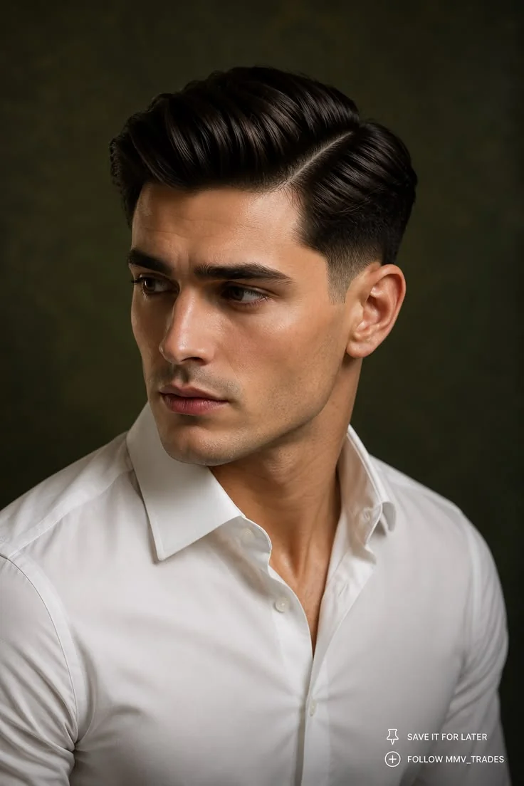Side part clássico — corte old money masculino, exemplo 9