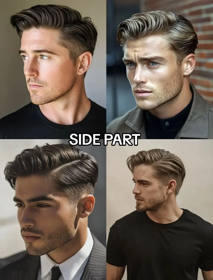 Side part clássico — corte old money masculino, exemplo 10