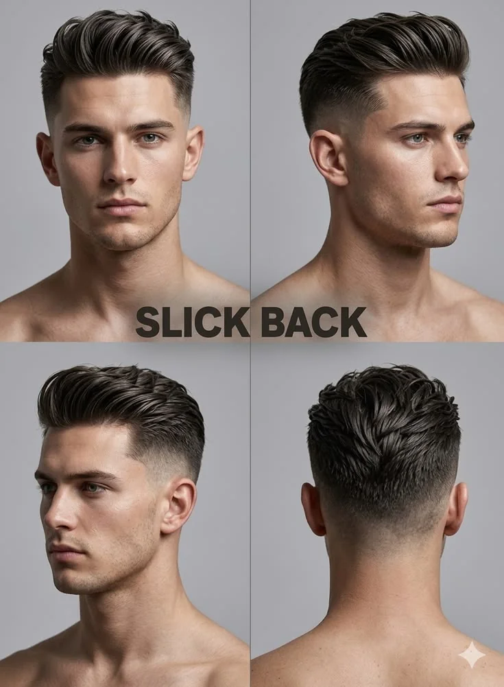 Slick back (penteado para trás) — corte old money masculino, exemplo 5