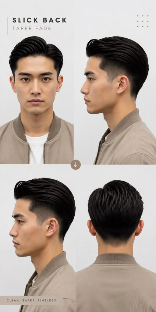 Slick back (penteado para trás) — corte old money masculino, exemplo 9