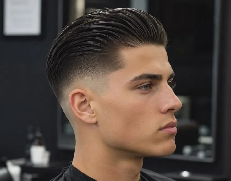 Slick back (penteado para trás) — corte old money masculino, exemplo 12