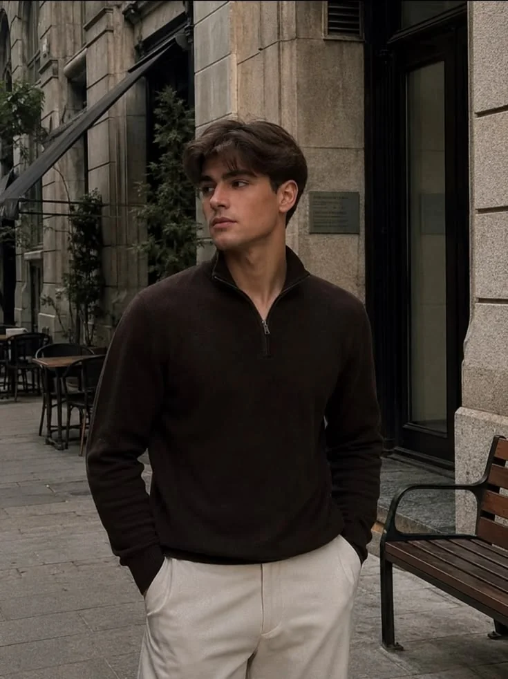 Comprimento médio, penteado natural — corte old money masculino, exemplo 5