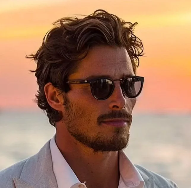 Comprimento médio, penteado natural — corte old money masculino, exemplo 7