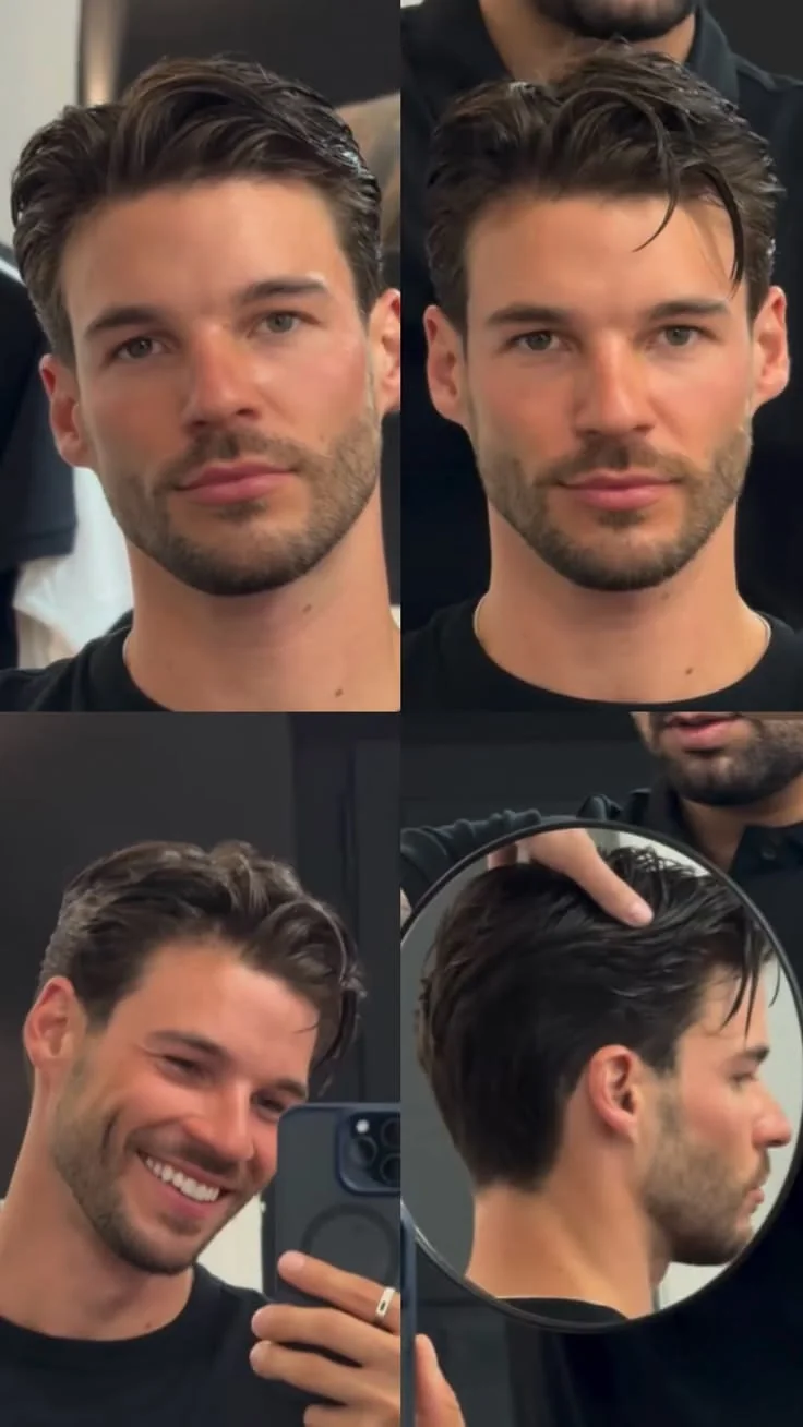 Comprimento médio, penteado natural — corte old money masculino, exemplo 10