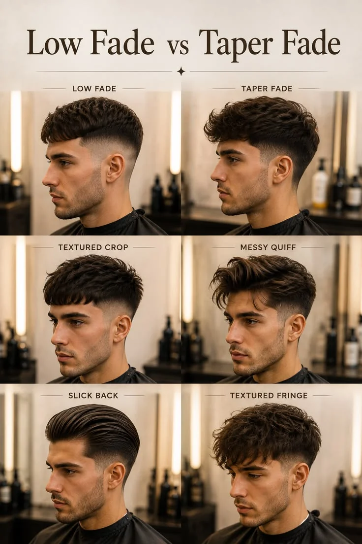 Low fade com topete e volume no topo — low fade masculino, exemplo 1