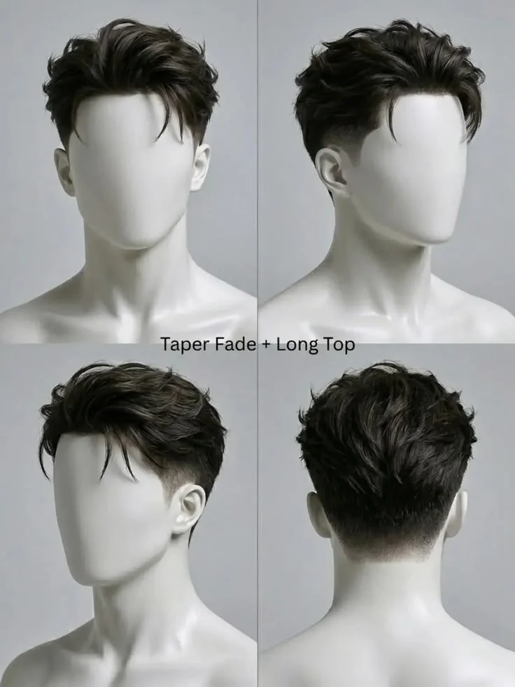 Low fade com topete e volume no topo — low fade masculino, exemplo 3