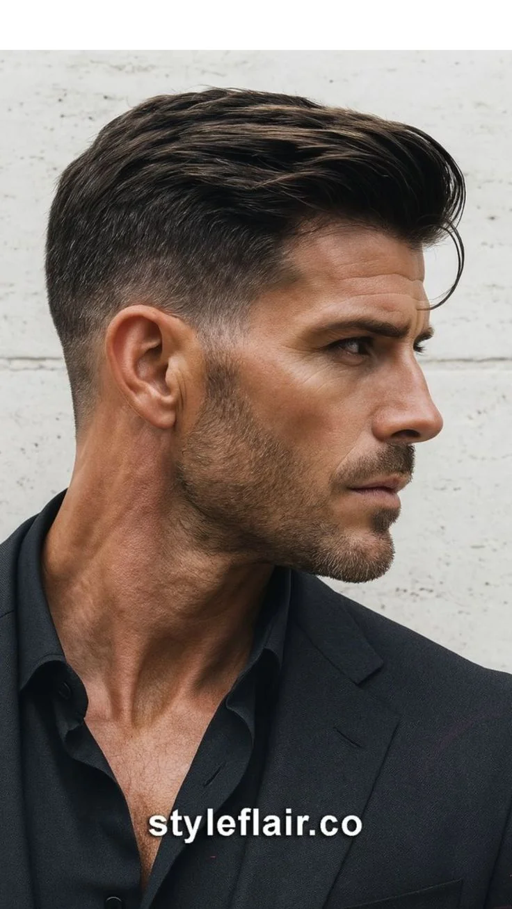 Low fade com topete e volume no topo — low fade masculino, exemplo 7